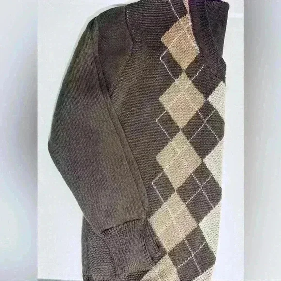 Argyle V-Neck Sweater, Brown, Women’s Size Medium, Baggy Fit, Karwuiio - Picture 8 of 12
